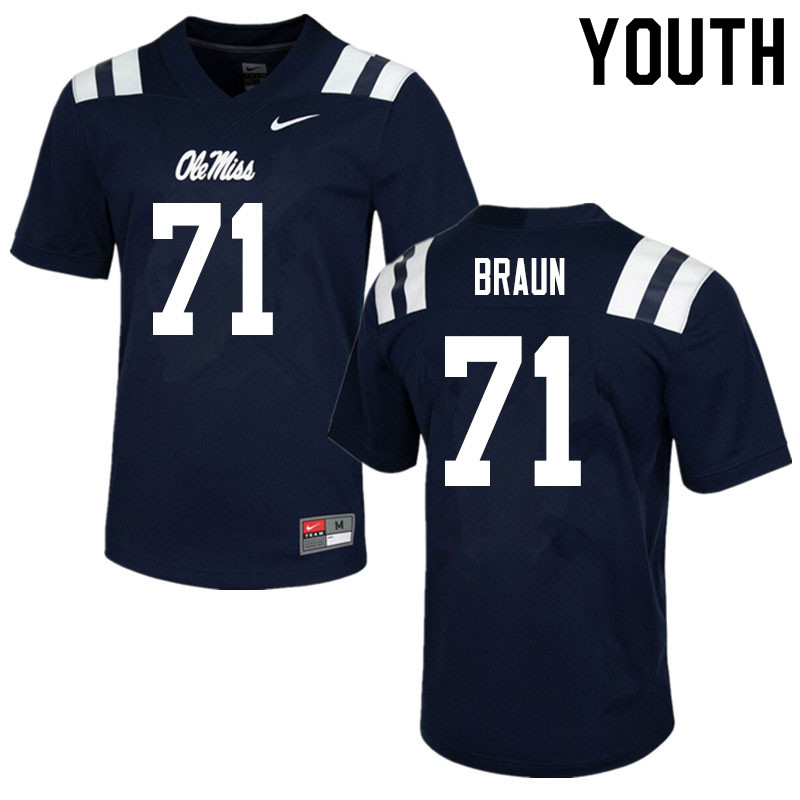 Youth #71 Tobias Braun Ole Miss Rebels College Football Jerseys Sale-Navy